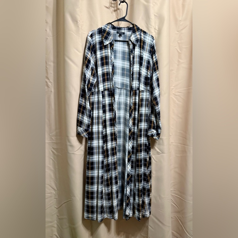 Torrid Plaid Maxi Shirt Dress Duster Long Sleeve Yellow Black White - Sz 2 - Picture 11 of 16